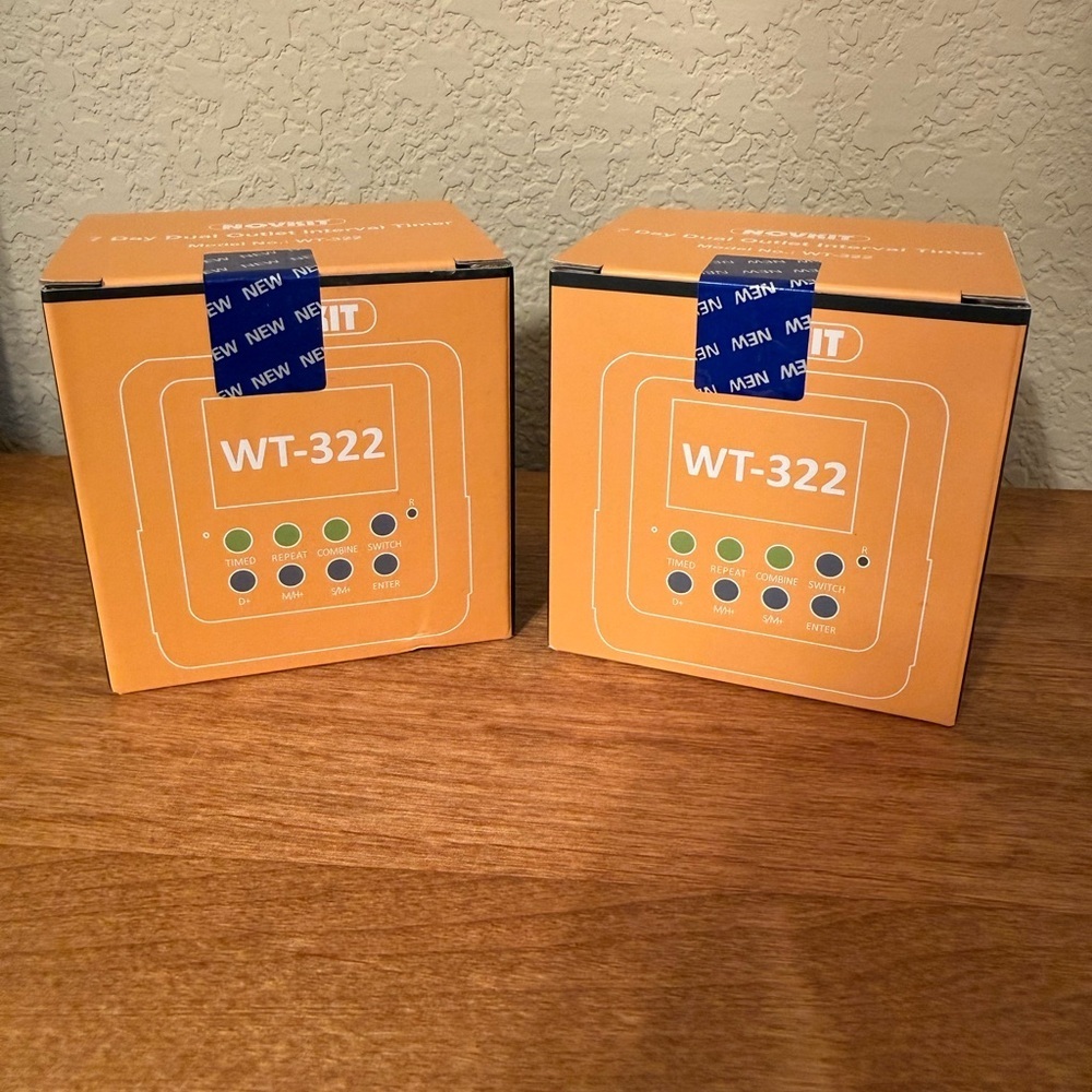 2 NOVKIT 7 Day Dual Outlet Interval Digital Timer Model
No.: WT-322 NEW In Boxes